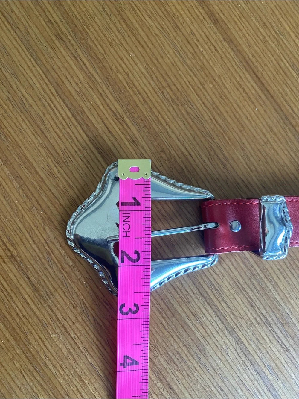 Vintage L. Chessler Red Leather Western-Style Belt with Silver Buckle